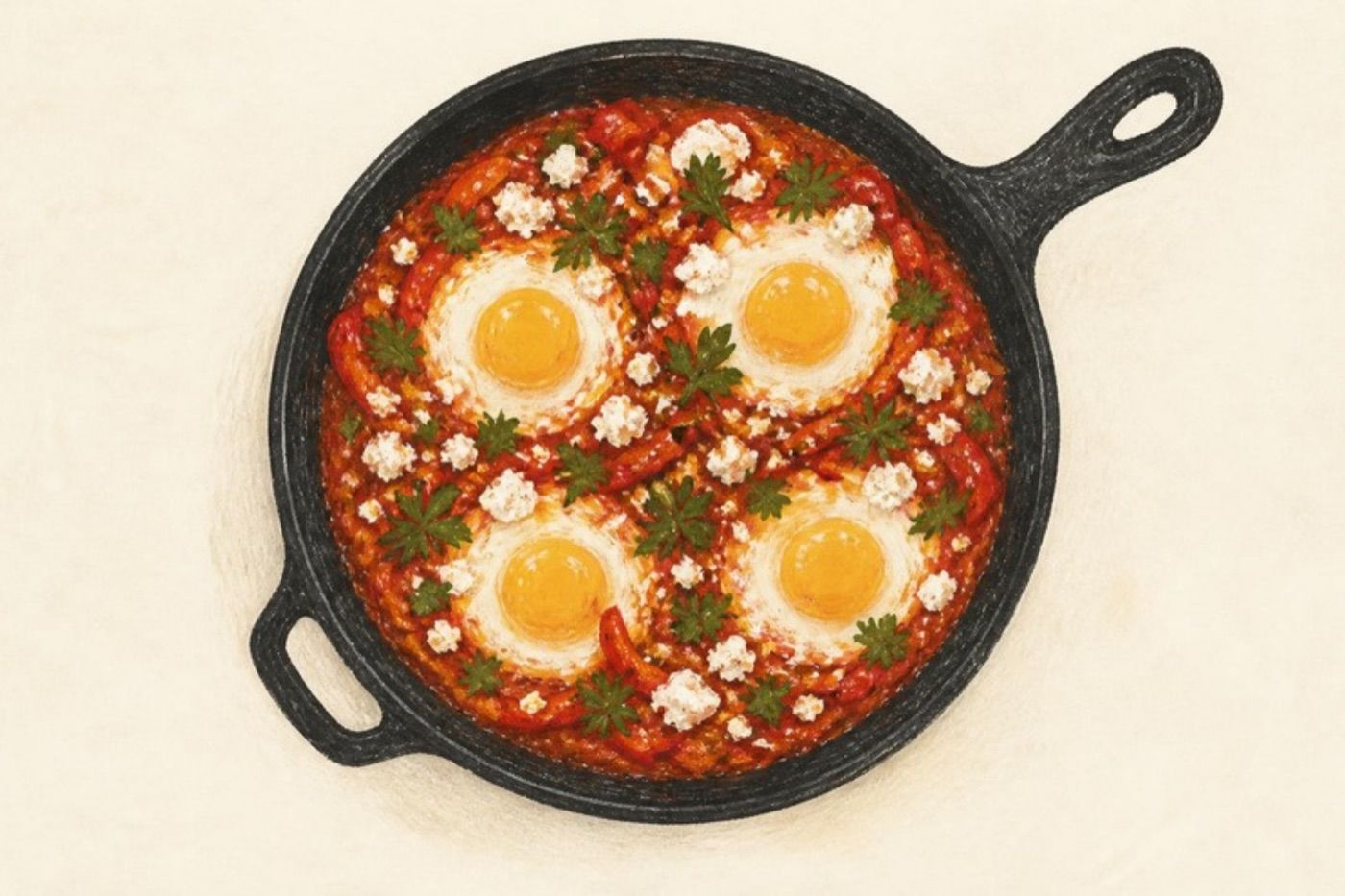 Shakshuka in a cast-iron pan