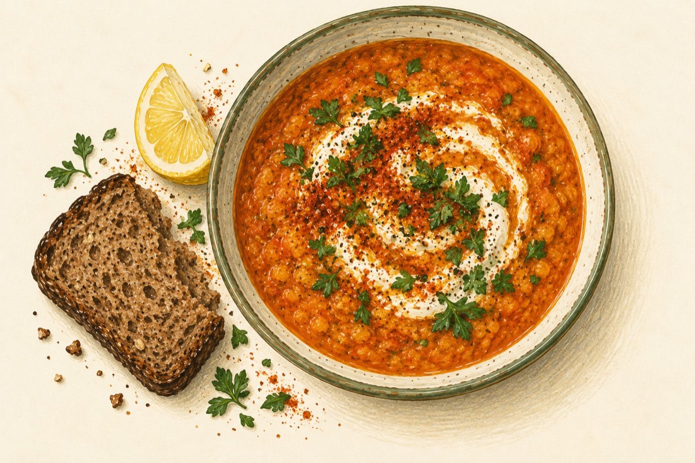 Red lentil soup with yoghurt
