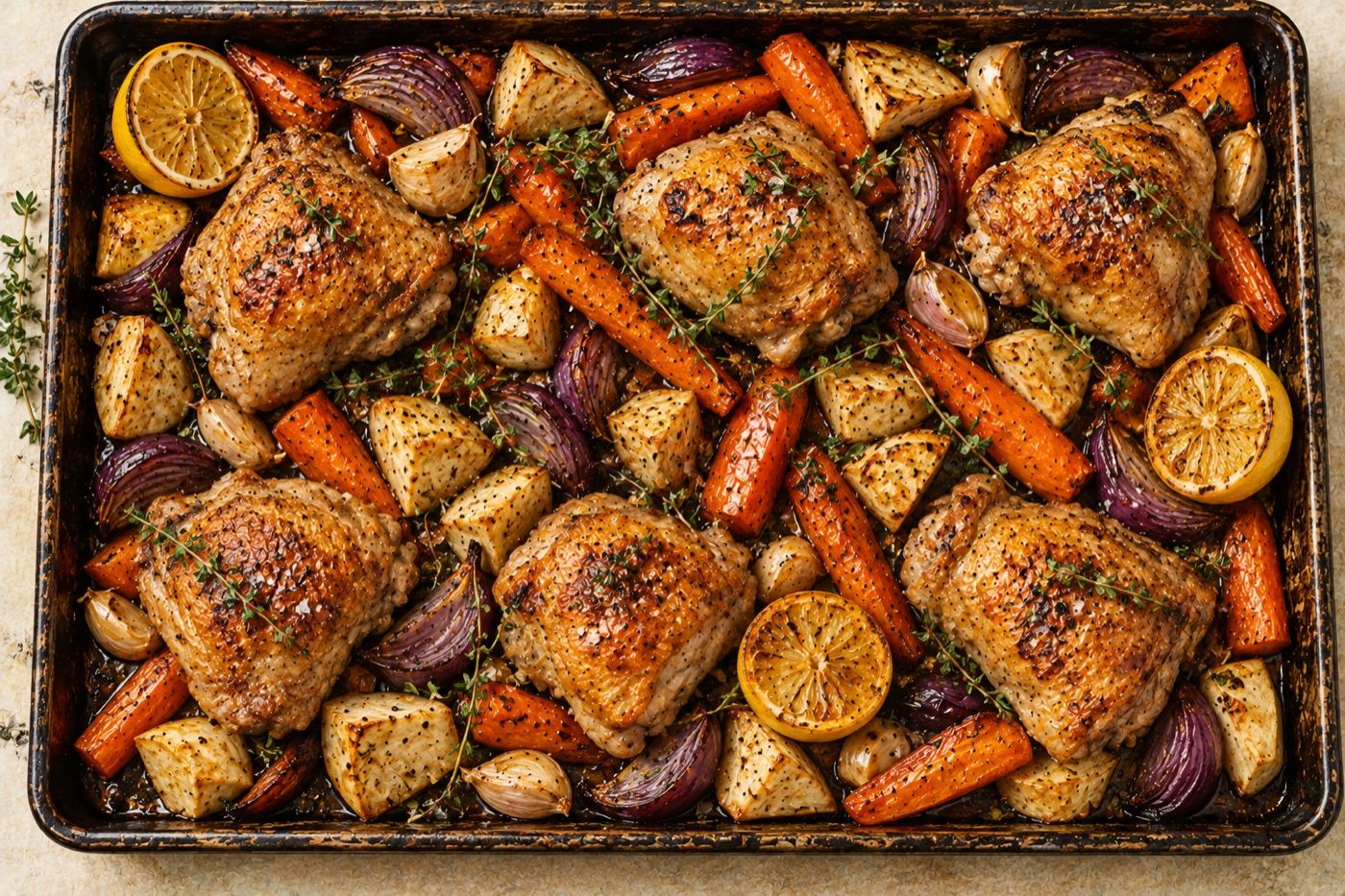 Sheet-pan chicken with root vegetables